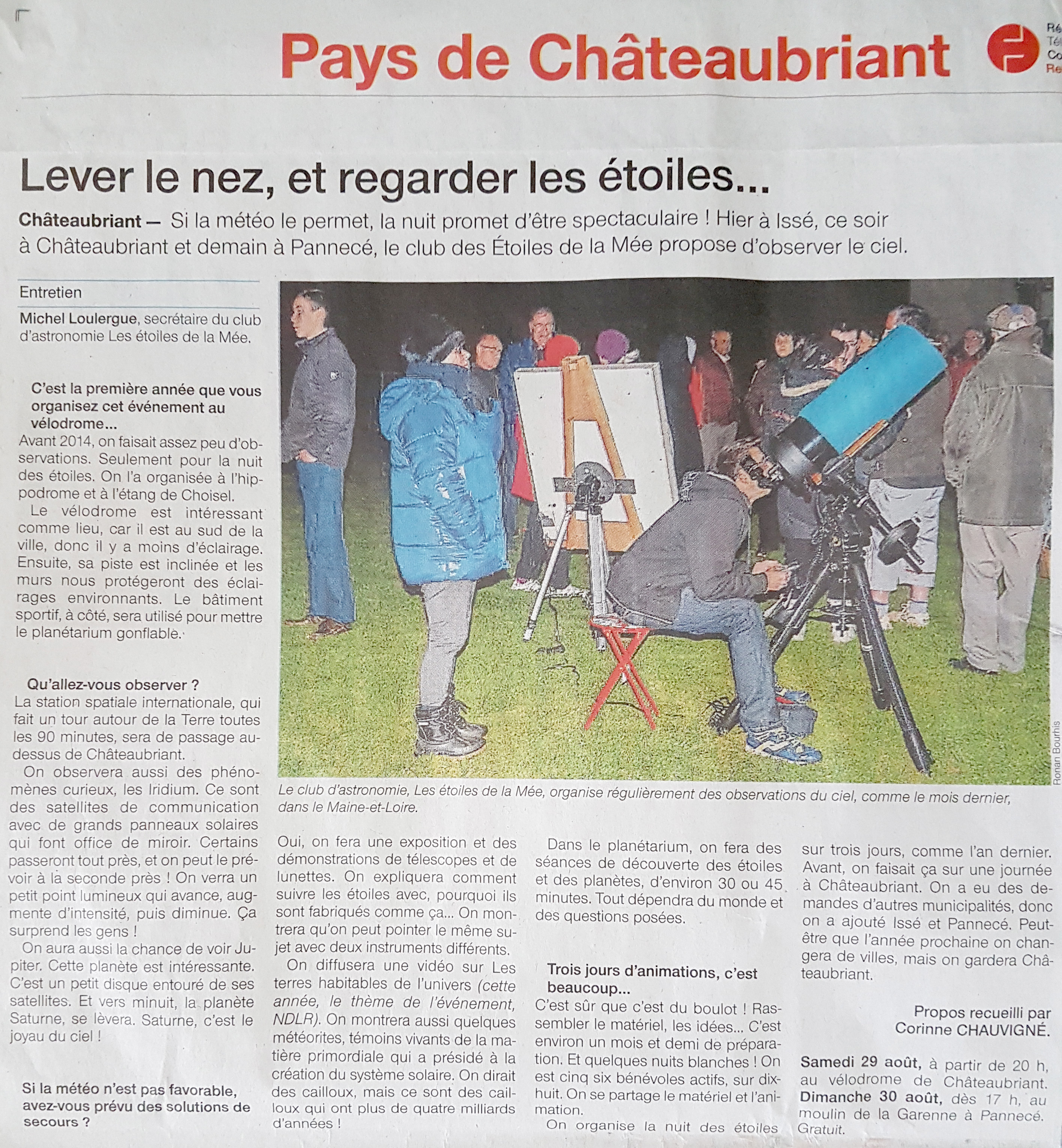 Annonce de la nuit des toiles 2017  Chteaubriant