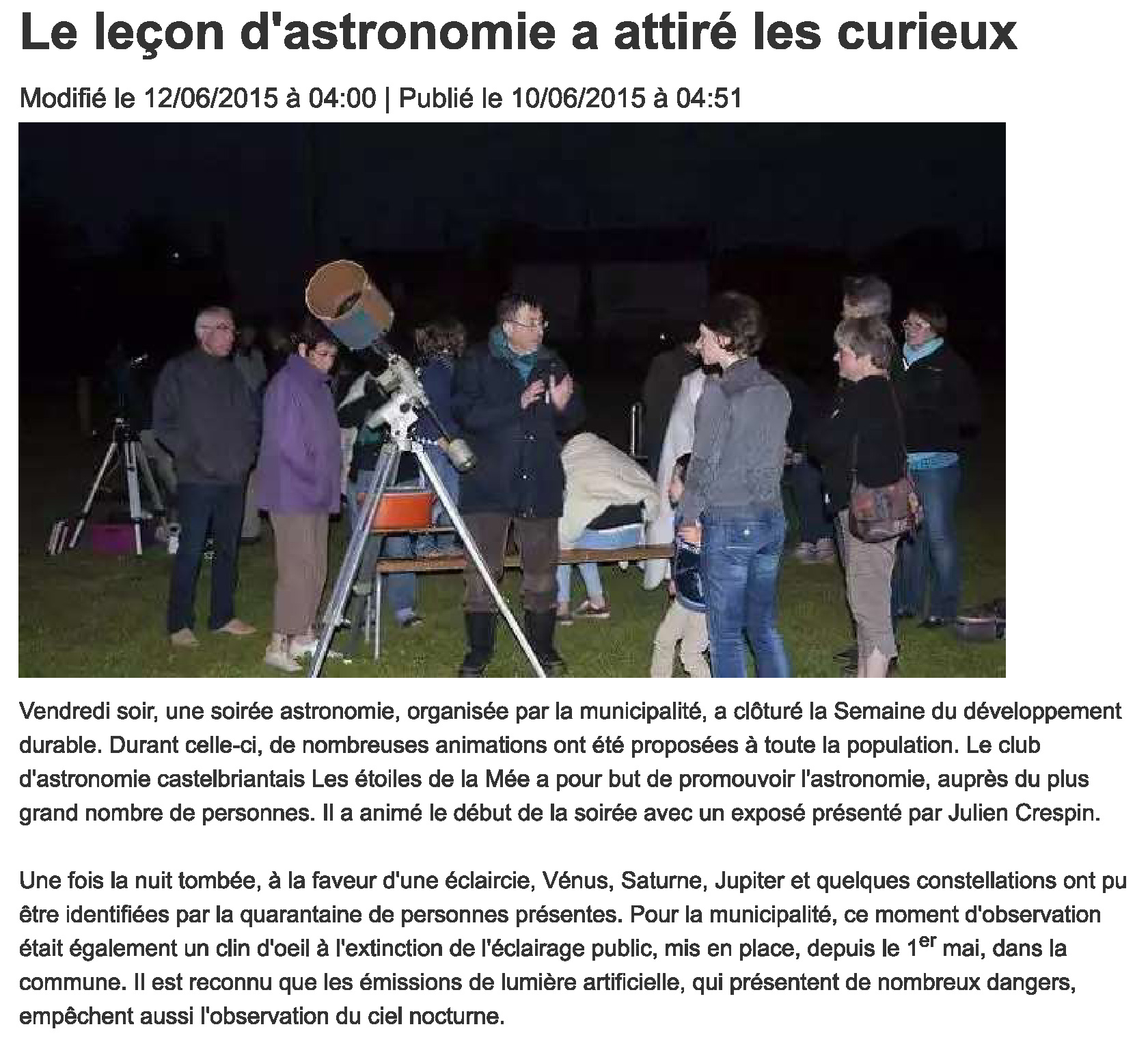 Soire d'observation  la Grigonnais