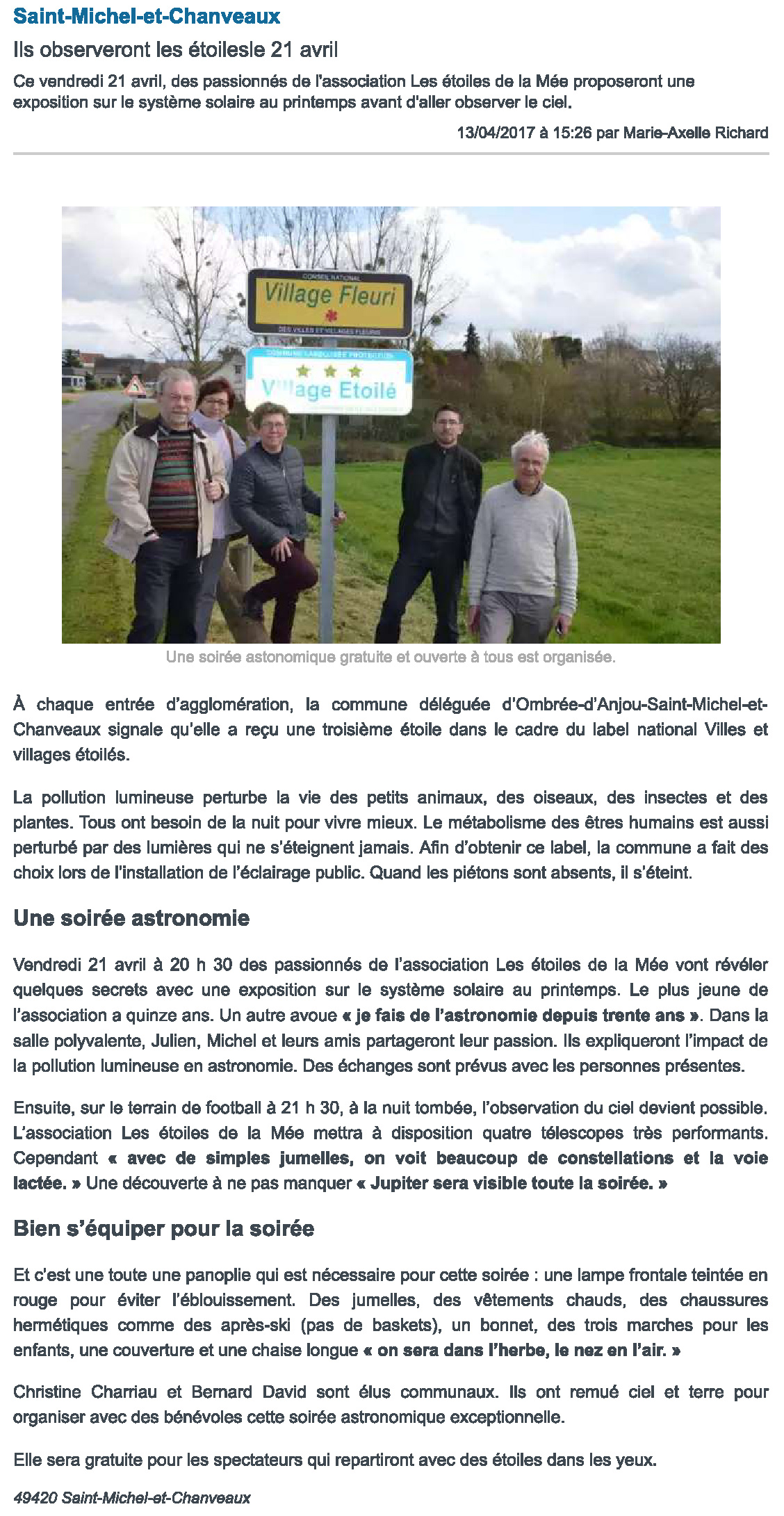 Annonce de l'animation publique  Saint-Michel-et-Chanveaux