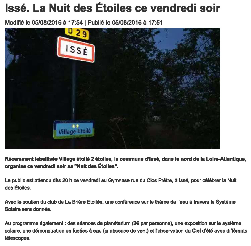Annonce de la nuit des toiles 2016  Iss