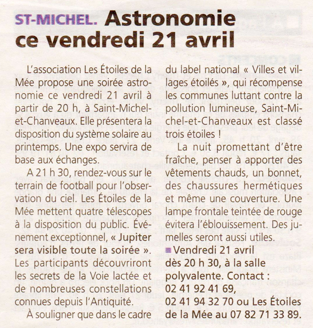 Annonce de l'animation publique  Saint-Michel-et-Chanveaux